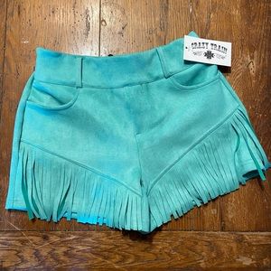 Crazy Train Turquoise fringe shorts